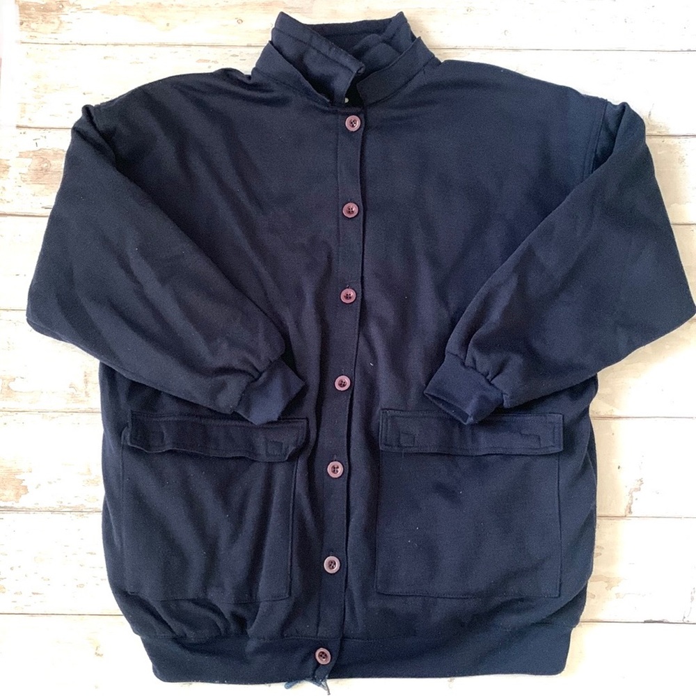 Women’s XL Navy Blue Button Up Sweater Jacket Flannel Lined Size X Large